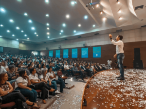 Gui Palestrando no palco de lado